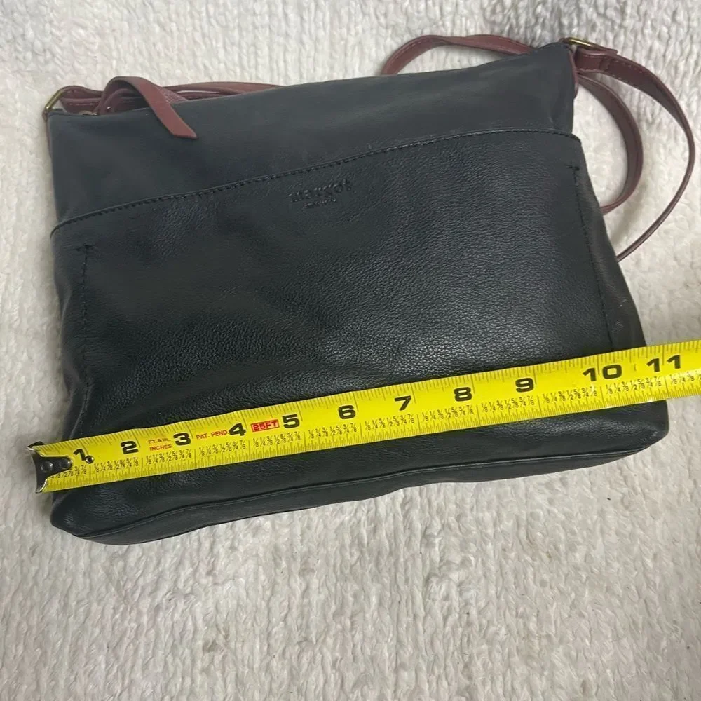 Margot Elegant Black Leather medium Shoulder Bag with Leather brown strap .